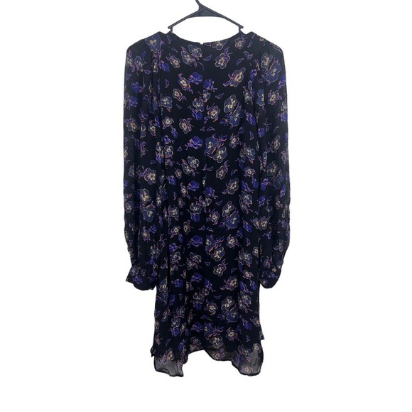 Ganni Floral Georgette Long Sleeve Shift Mini Dress Multicolor Size 36 - Picture 13 of 14